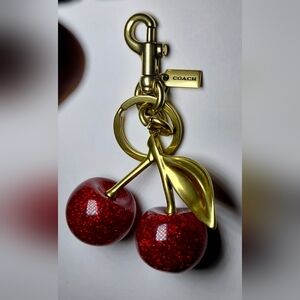 Coach Glittering Red and Gold Cherry Keychain